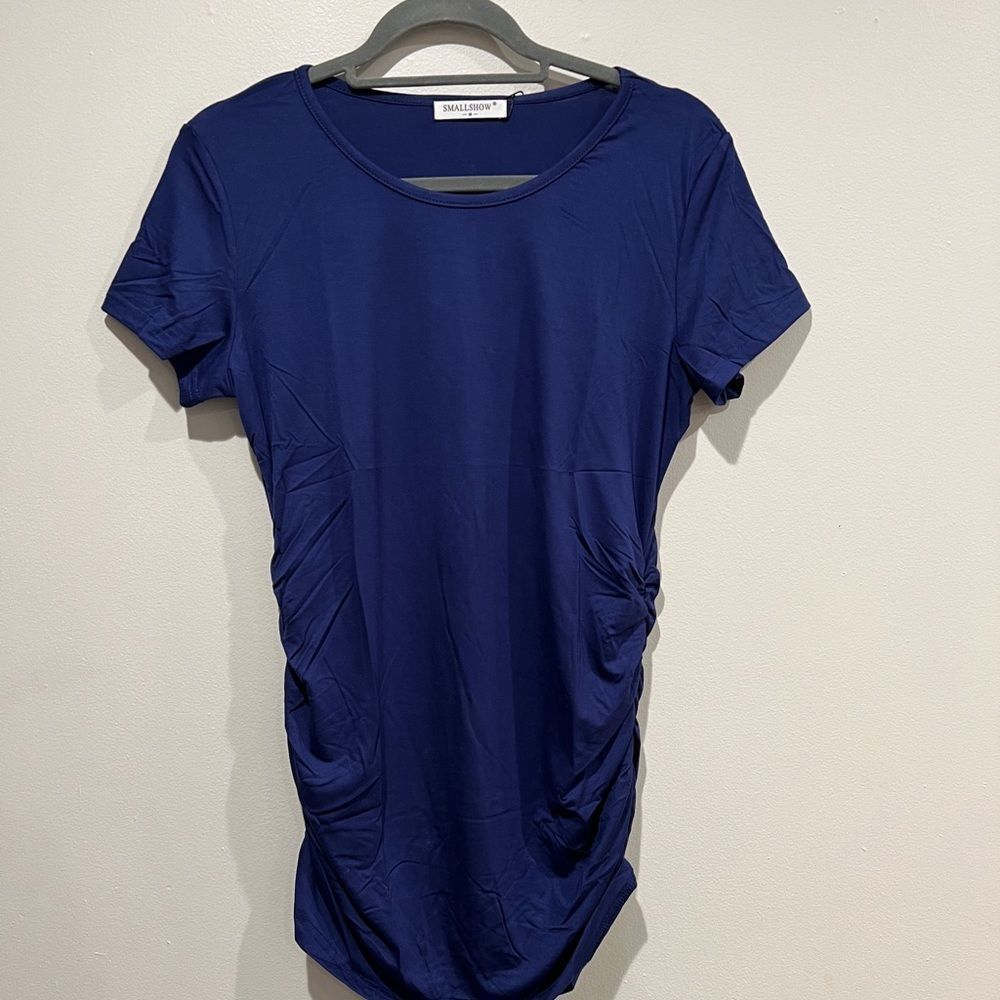 Maternity Smallshow Women's Side Ruched T Shirt Pregnancy Tunic Top Blue
